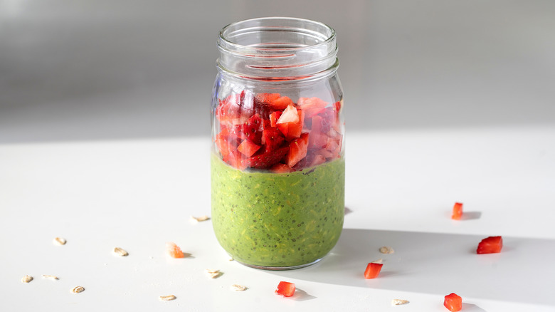 Overnight matcha oats in jar