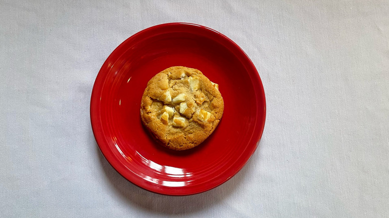 Costco's double nut cookie on a red plate