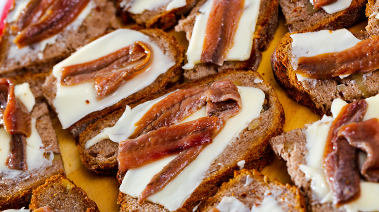 Anchovies and butter on toast