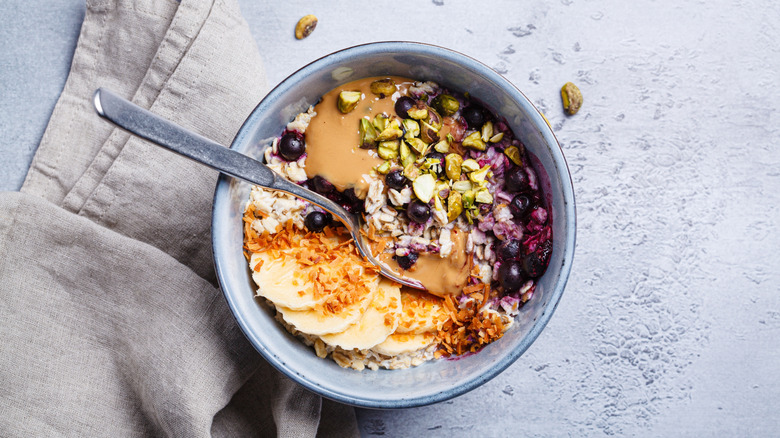 Oatmeal with nut butter and toppings