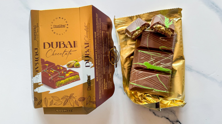 BeeMax Dubai chocolate on marble surface