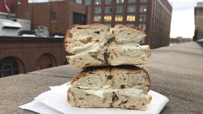 Delicious bagel with cream cheese spread