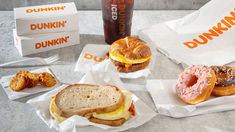 Lineup of Dunkin' food menu items