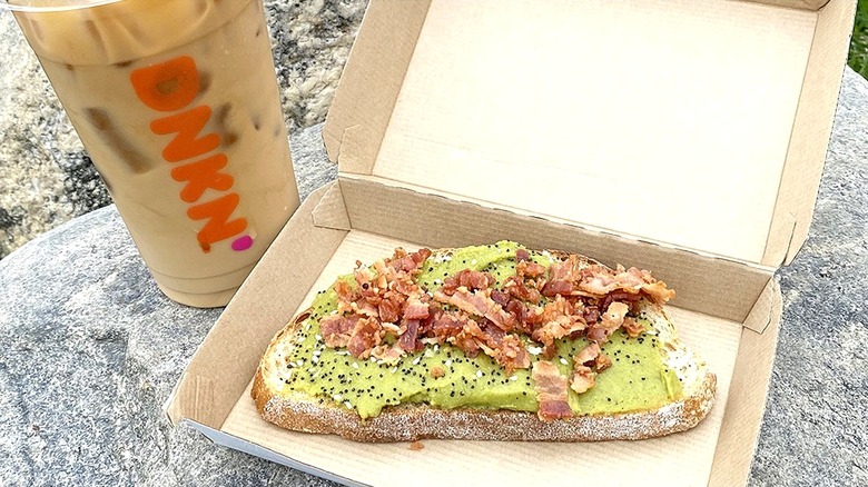 Fast food avocado toast with coffee