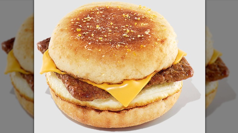 Dunkin' breakfast sandwich on table
