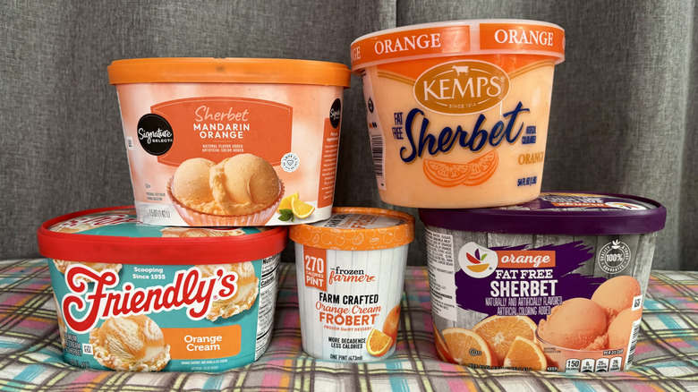 various orange sherbets arranged in a pyramid