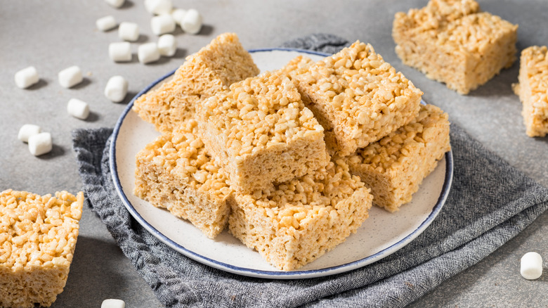 Rice Krispie treats on a plate