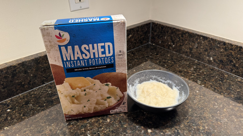 Mashed instant potatoes on kitchen counter