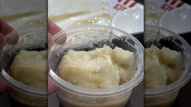 A close-up of a side of mashed potatoes from KFC