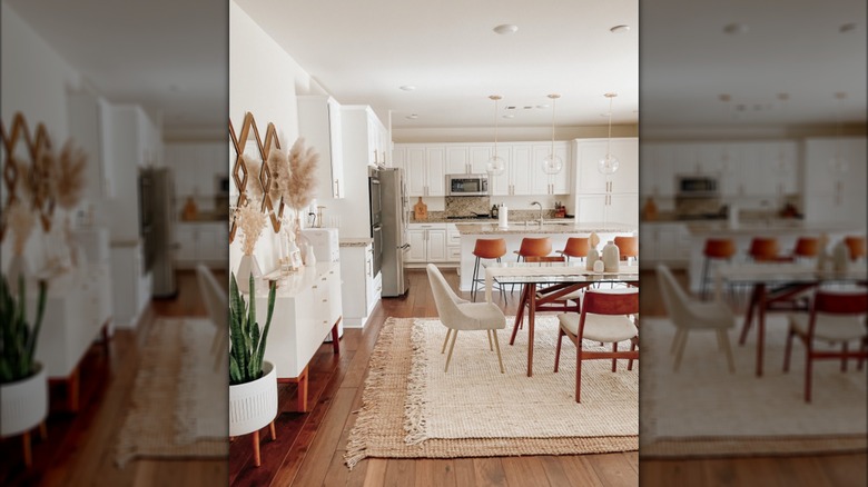 White and wood kitchen and dining room