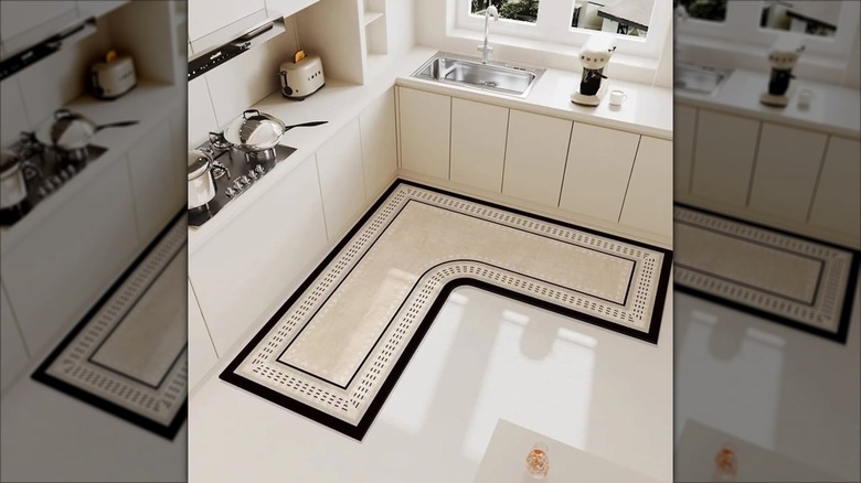 L-shaped rug in kitchen