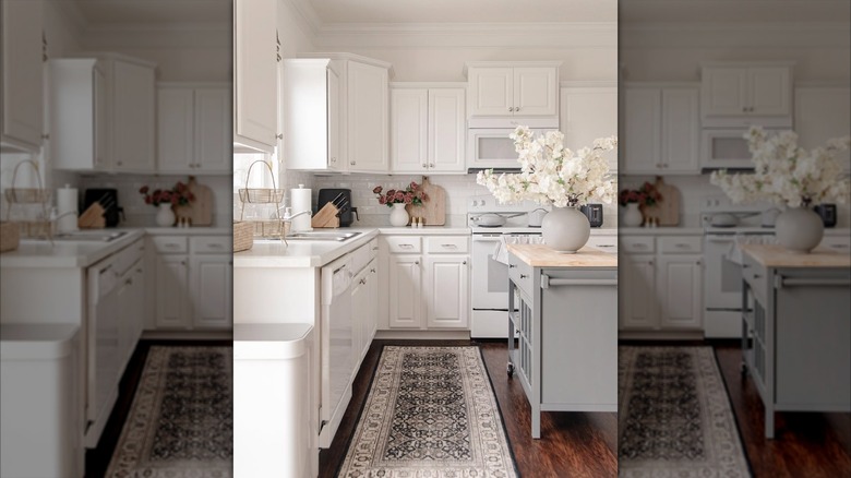 Runner rug in white kitchen