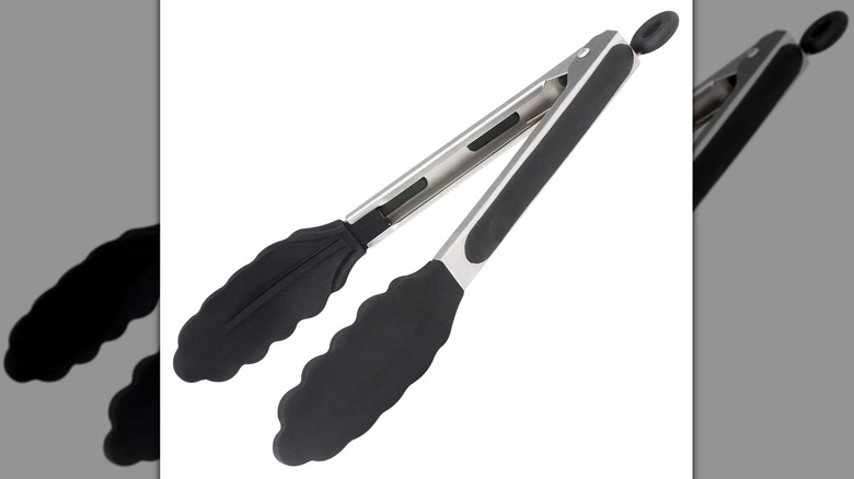 Winco 9-Inch Non-Slip Locking Tongs, Stainless Steel with silicone coating