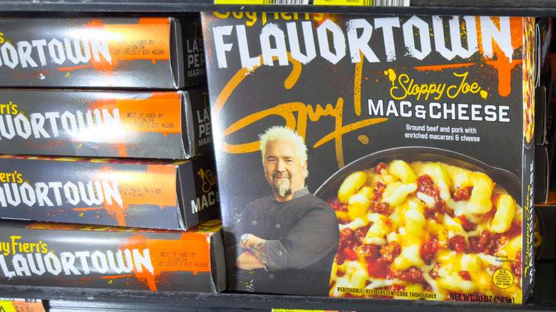 Guy Fieri's Flavortown Sloppy Joe Mac & Cheese in a Walmart freezer