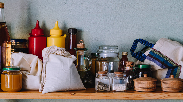 shelf with food pantry staples