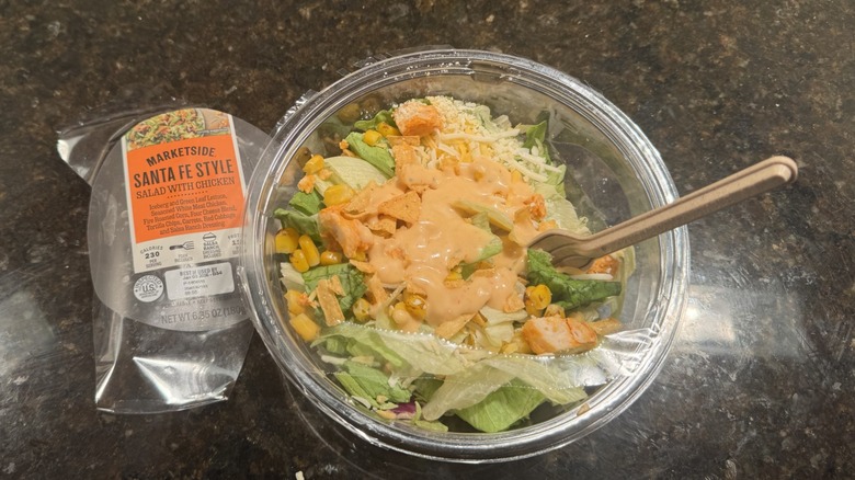 Santa Fe-style salad bowl on black counter