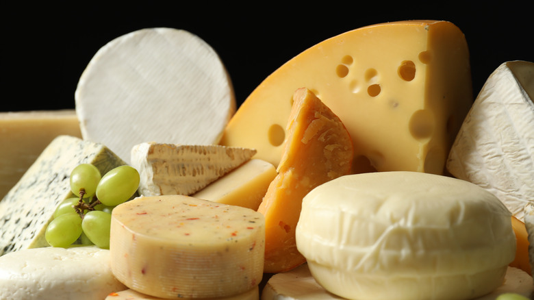 A display of a variety of cheeses