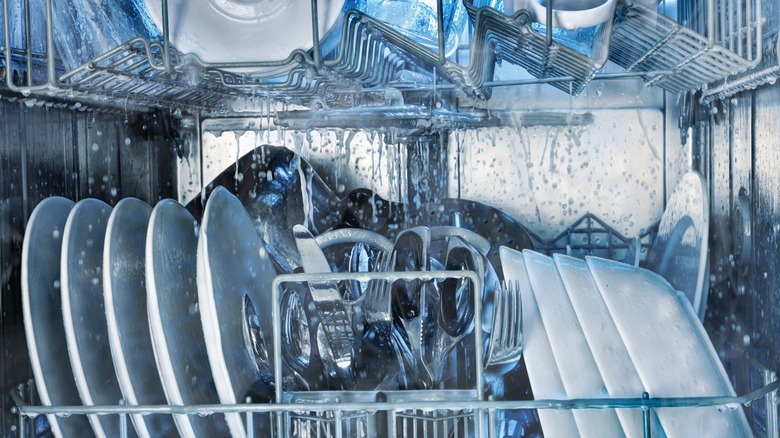 Inside of a running dishwasher