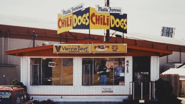 vintage outside view picture of Matt's Famous Chili Dogs store