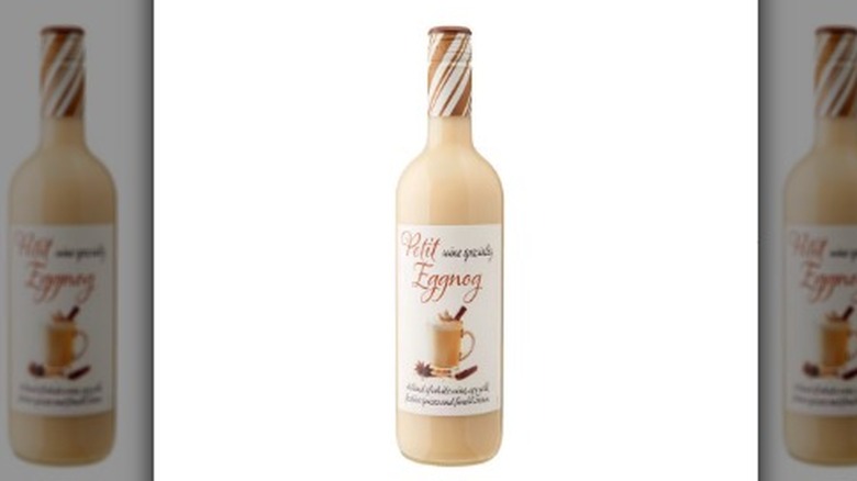 A bottle of Aldi's eggnog wine on a white background
