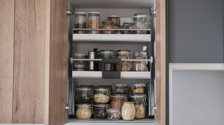 Pantry with foods in clear, airtight containers