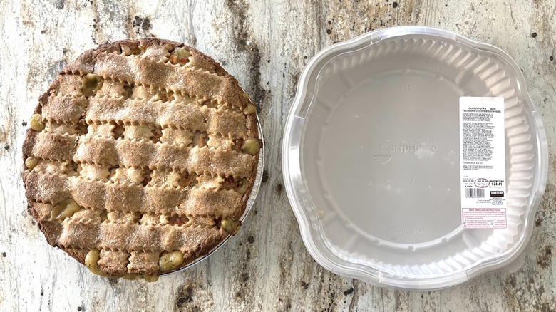 Kirkland chicken pot pie next to container