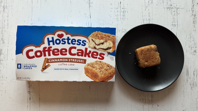 Hostess coffee cake on wooden surface