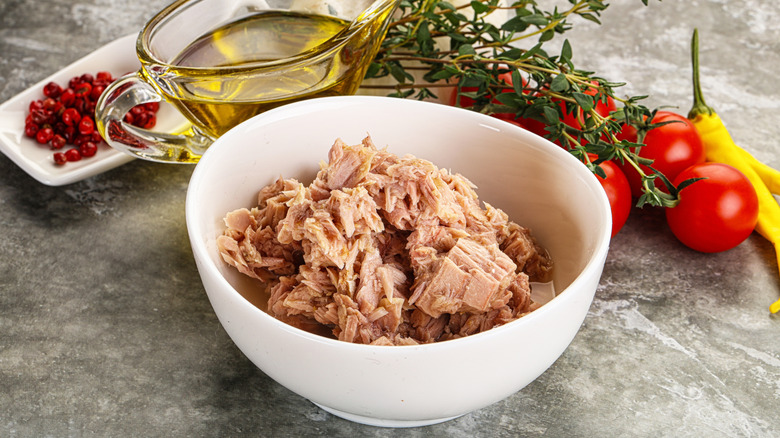 A bowl of canned tuna