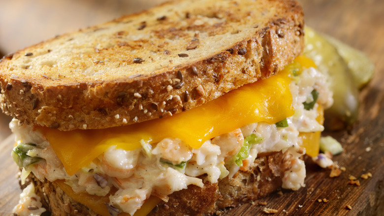 A close up of a tuna melt