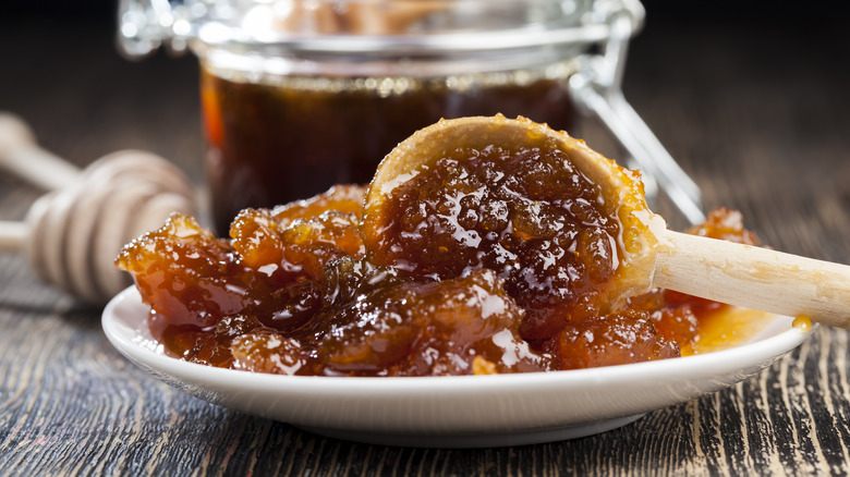 A spoonful of crystallized honey.