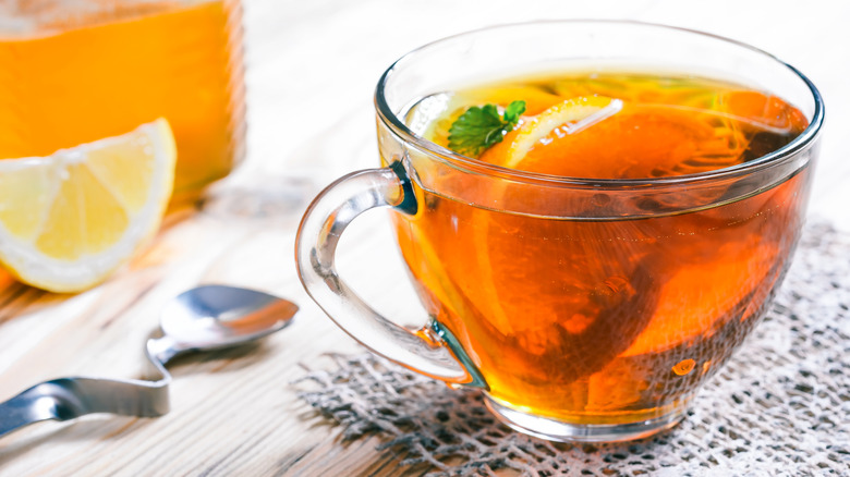 Cup of fruity honey tea.