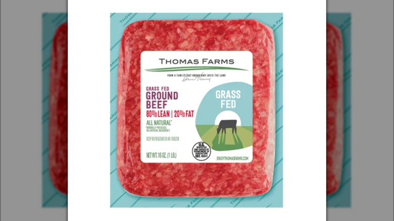 A package of Thomas Farms Ground Beef 80% Lean 20% Fat