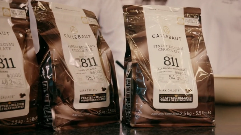 Bags of Callebaut Recipe No. 811 54.5% on a table