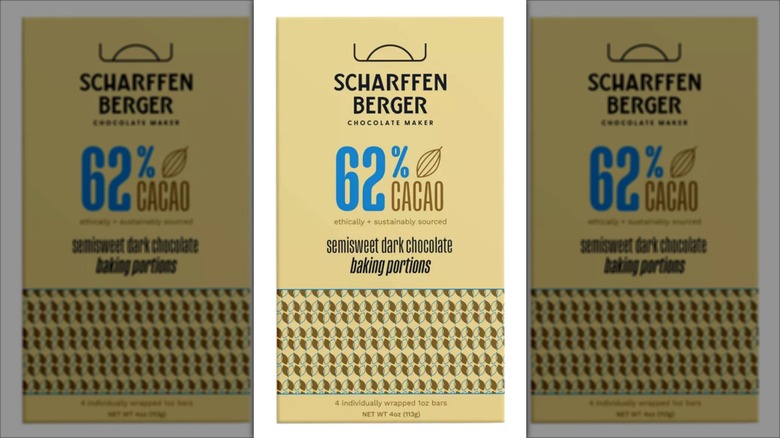 A bar of Scharffen Berger Semisweet, 62% with mirror borders