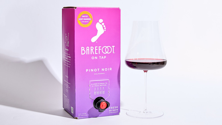 barefoot pinot noir box on a table with a glass