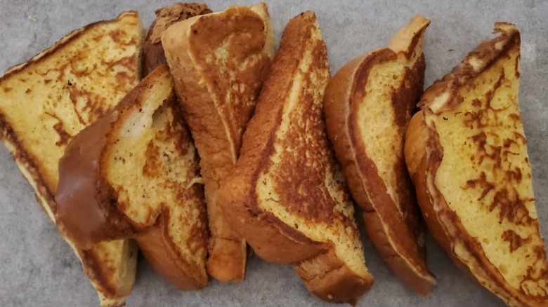 French toast slices in a line