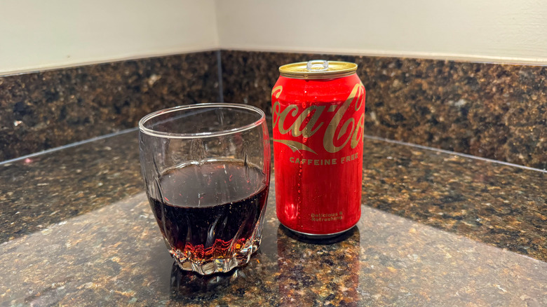 Caffeine-free Coke can on a counter