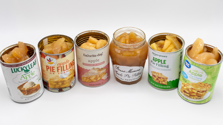 Apple pie fillings on white background with no lids