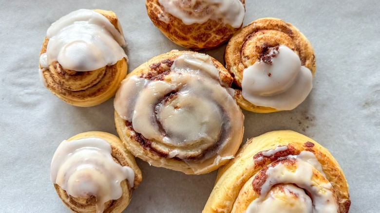 Cinnamon rolls on a baking sheet