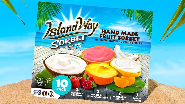 Box of Island Way Sorbet filled fruit shell frozen desserts