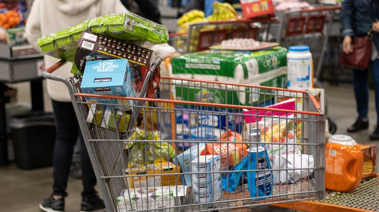Grocery shopping cart with bulk items