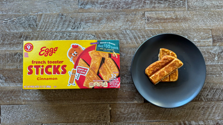 French toast sticks on plate with packaging