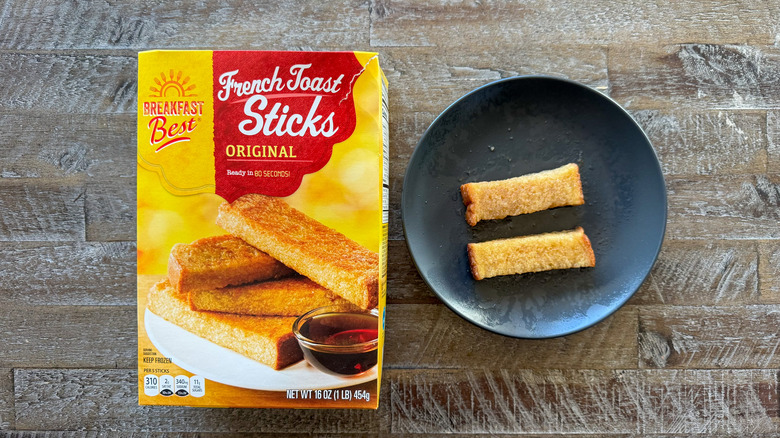 French toast sticks on plate with packaging