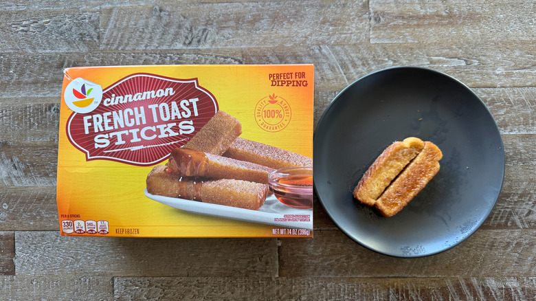 French toast sticks on plate with packaging