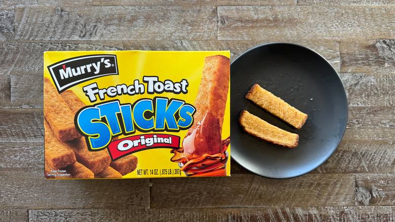 French toast sticks on plate with packaging