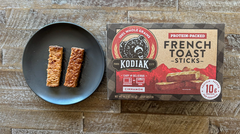 French toast sticks on plate with packaging
