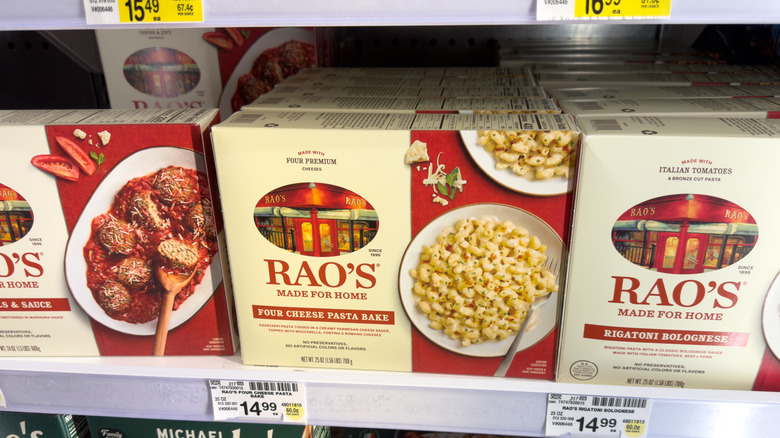 Various frozen Rao's entrees on display in grocery freezer