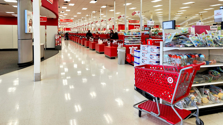 Rows of checkout counters inside Target