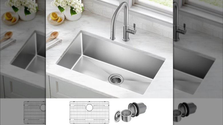 Image of Kraus Standart PRO undermount stainless steel single bowl kitchen sink kit