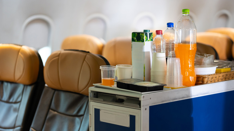 Drinks cart on an empty flight